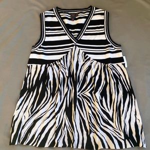 Size Medium, Lulululu, Black & White Animal Print, Babydoll Tank Top.